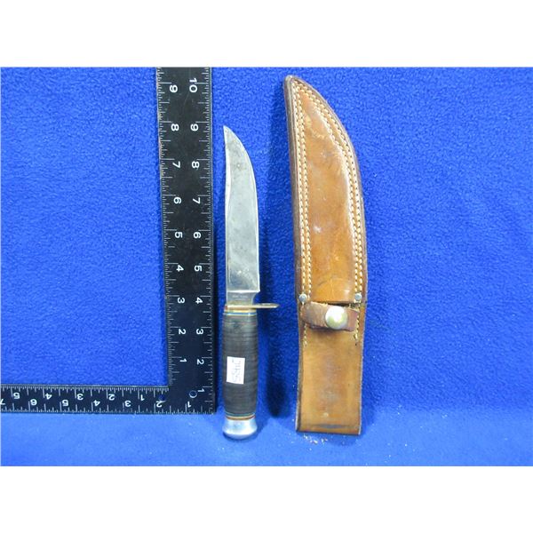 Fixed Blade Knife with Leather Sheath - 5" Blade, 9" Total Length