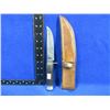 Image 1 : Fixed Blade Knife with Leather Sheath - 5" Blade, 9" Total Length