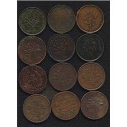 Lot of Thirteen Lower Canada Tokens