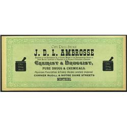 J. D. L. Ambrosse Advertising Note on Confederate Bill