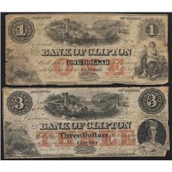 1859 Bank of Clifton $1 & $3 Lot of Two