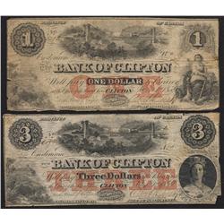 1859 Bank of Clifton $1 & $3 Lot of Two