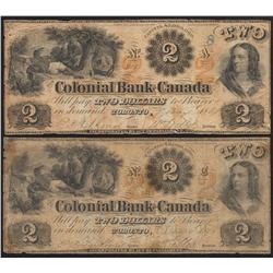 Lot of Two 1859 Colonial Bank of Canada $2