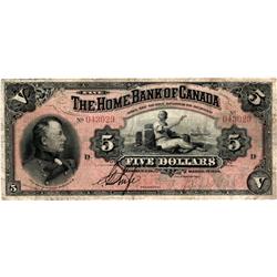 1904 The Home Bank of Canada $5