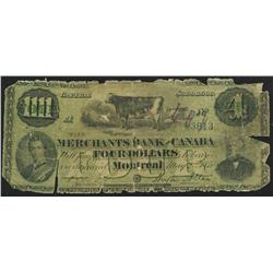 1870 Merchants Bank of Canada $4