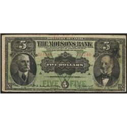 1918 Molsons Bank $5