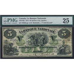 1873 Banque Nationale $5, janvier 2