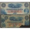 Image 1 : Lot of Two Zimmerman Bank $3 & $5 Remainders 