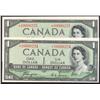 Image 1 : 1954 Bank of Canada $1 Devil's Face Replacement Lot of 2