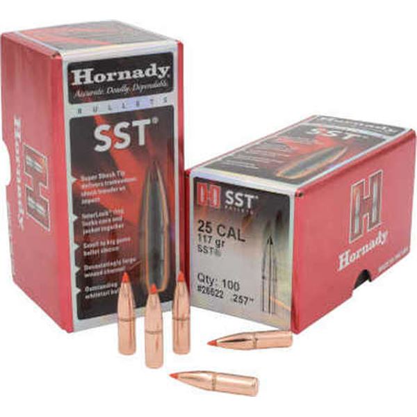 Hornady .25 Cal .257" Diameter 117 Grain SST Polymer Tipped (100 Count) UPC 90255255225 SKU 25522