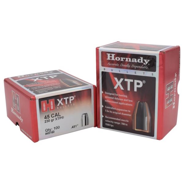 Hornady .45 Cal 230 Grain XTP .451" Projectiles (100 Count) UPC 90255245165 SKU 45160