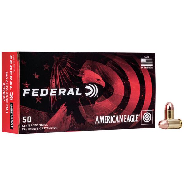 American Eagle .380 Auto Full Metal Jacket 95 Grain (50 Rounds) UPC 29465088033 SKU AE380AP
