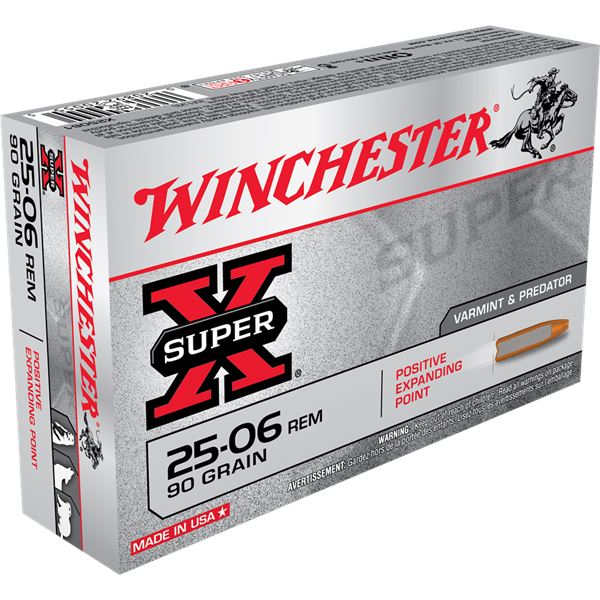 Winchester Super-X 25-06 Rem 90 Grain SP (20 Rounds) UPC 20892200555 SKU x25061