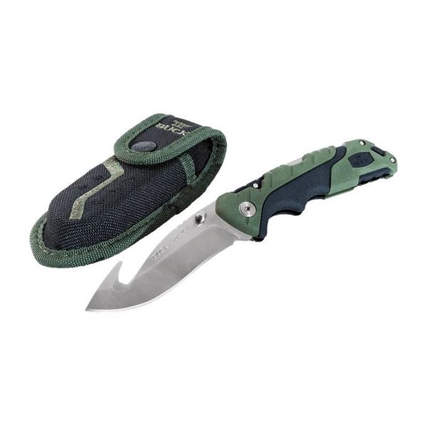 Buck Knives 660 Large Folding Pursuit w/ Guthook Black/Green w/ Sheath UPC 33753151583 SKU 12256