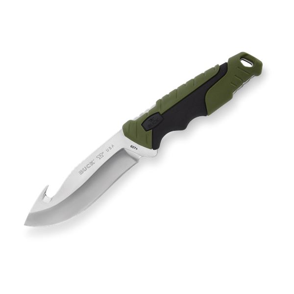 Buck Knives 657 Pursuit Large Fixed Blade Guthook Green/Black Moulded Handle w/ Sheath UPC 337531475