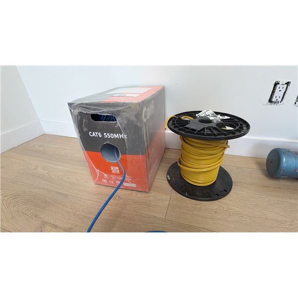 BOX OF REELEX CAT6 550MHZ CABLE & SPOOL OF SOUTHWIRE 12/2 CU G YW 492SP WIRE