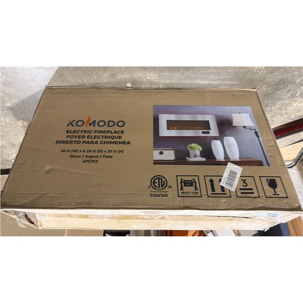 KOMODO ELECTRIC FIREPLACE - SILVER 36IN X 6.18IN X 20IN
