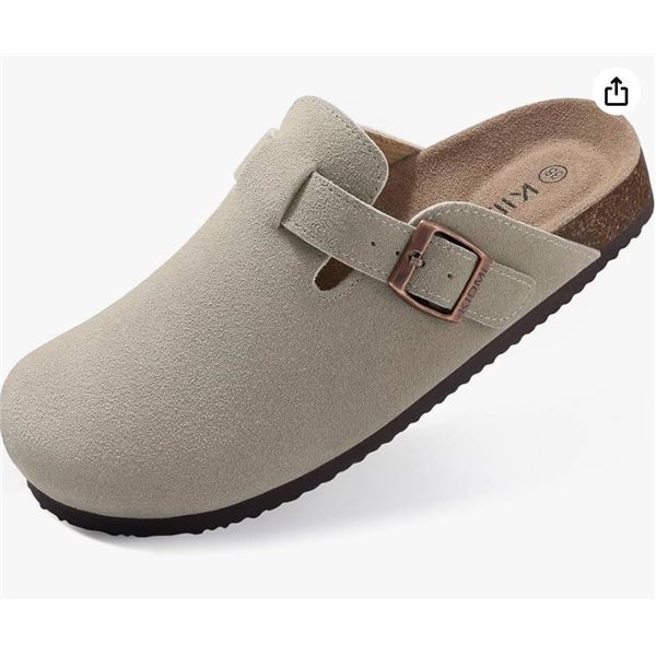 KIDMI Women’s Suede Clogs Leather Mules Cork Footbed Sandals Potato Shoes with Arch Support