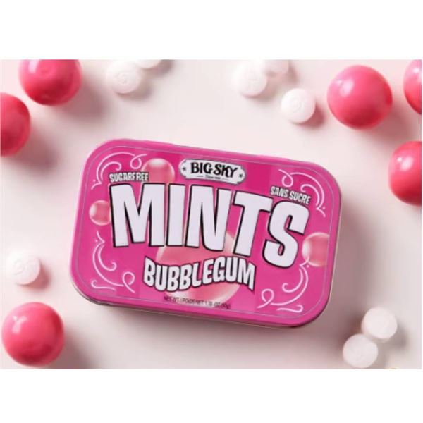 Big Sky Sugar-Free Bubblegum Mints, 50 x 6-Count Display Tray, 50g Each