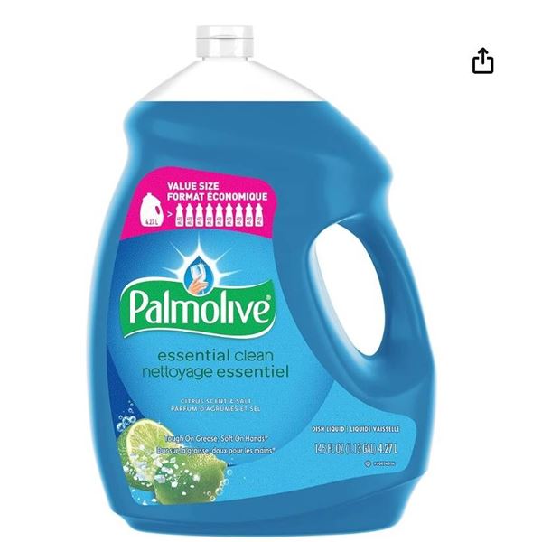 Palmolive Essential Clean Liquid Dish Soap, Citrus Scent + Salt – 4.27 L