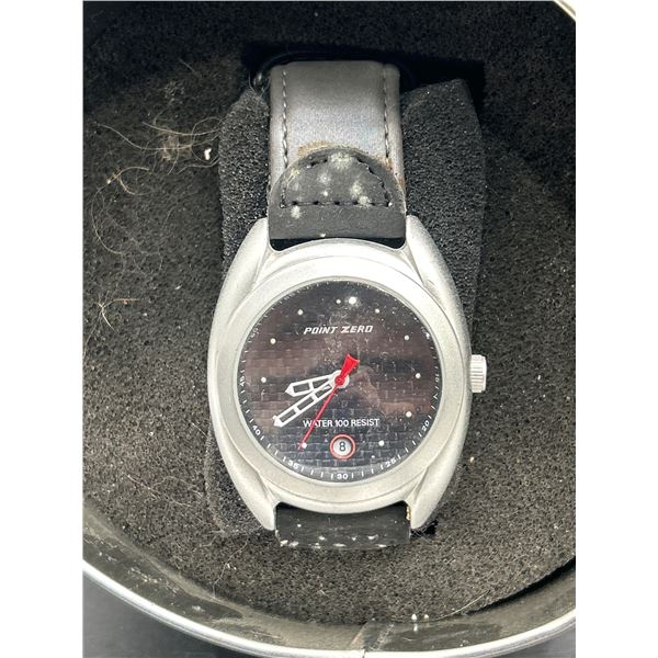Point Zero Water-Resistant Quartz Watch with Leather Strap