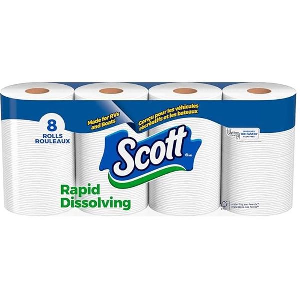 Scott Rapid-Dissolving Toilet Paper, 8 Double Rolls, Sustainable, Septic-Safe, RV Toilet Paper