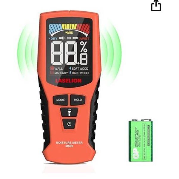 Pinless Moisture Meter MS02 Non-Destructive Wood Moisture Meter Detector with Large LCD Display, Bat
