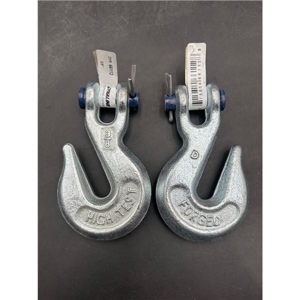 Lot of Two 3/8-Inch High Test Clevis Hooks with Safety Latches