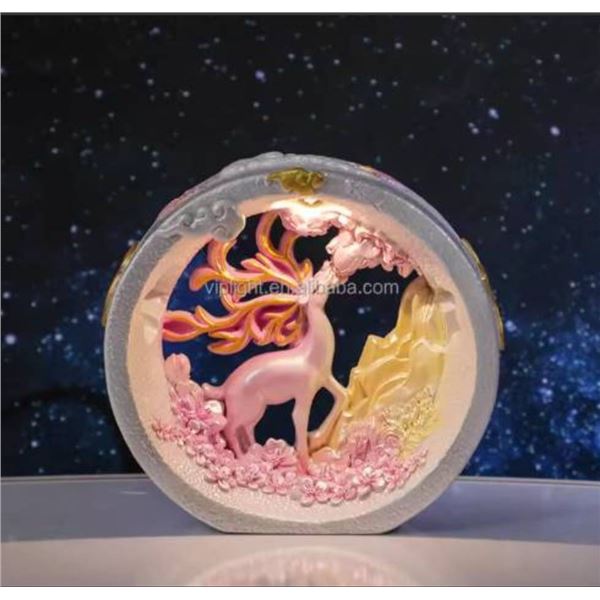 Lot of 2 – Creative Stag Night Lamp Handmade Resin Cute Deer Night Light USB Plug-in Warm W