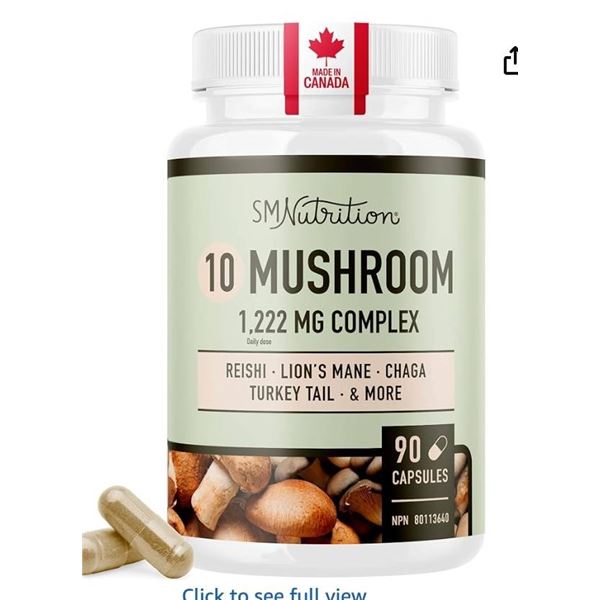 SMNutrition 10 Mushroom Complex Supplement – 90 Capsules, 1222 mg Per Serving