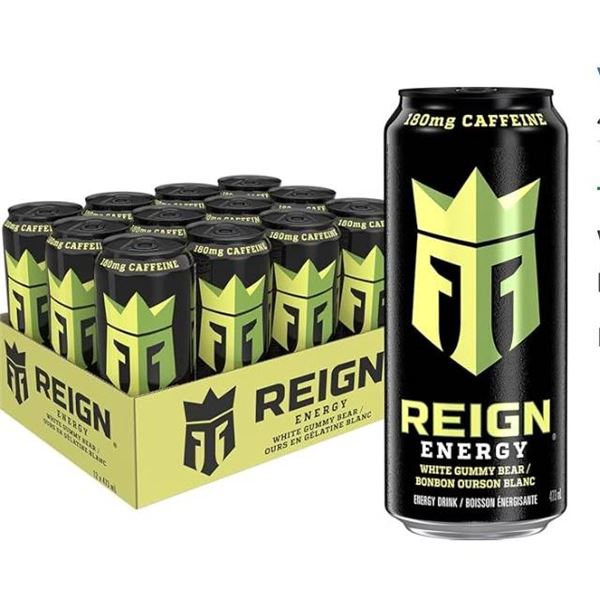 Reign Energy Drink White Gummy Bear Flavored – 12 Pack, 473mL Per Can