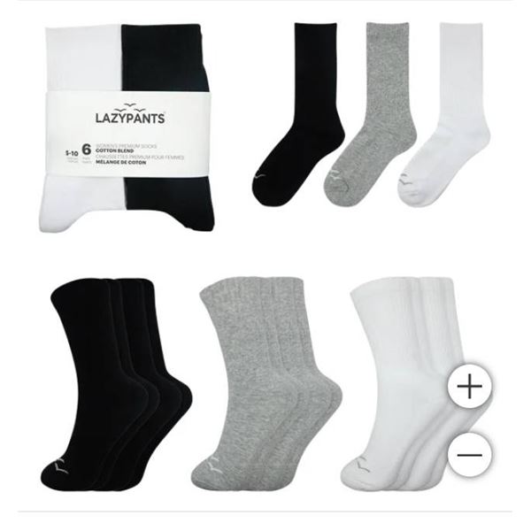 Lazypants Women’s Premium Cotton Blend Socks, 6 Pairs, Size 5-10