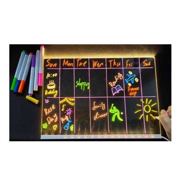 LED Note Board, 11.8 x 7.9 inch Acrylic Message Board with Adjustable Stand and 7 Pens