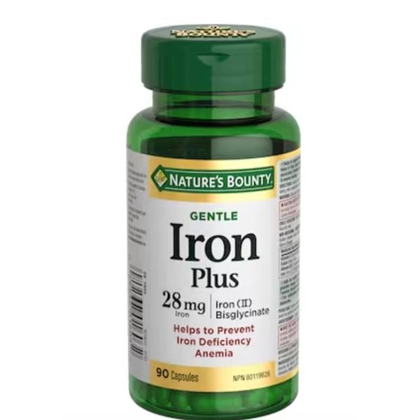 Nature’s Bounty Gentle Iron Plus 28 mg Capsules, 90 Count