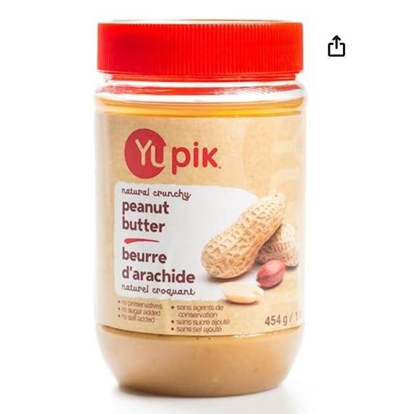 Lot of 2 – Yupik Natural Crunchy Peanut Butter, 454 g, Kosher, Gluten-Free, GMO-Free, Unswe