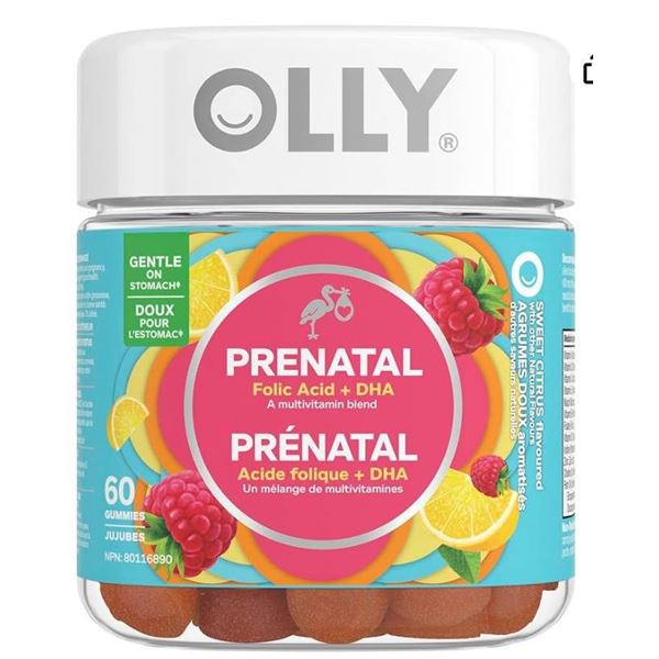 Olly Prenatal Multivitamin Gummies with Folic Acid and DHA, 60 Count
