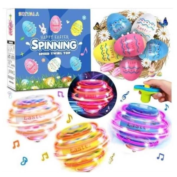 Sixvala Spinning Speed Twirl Top Easter Eggs with Light-Up Feature 6Pcs