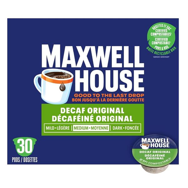 Maxwell House Decaf Original Coffee Pods, 30 Count, 100 Percent Arabica Coffee