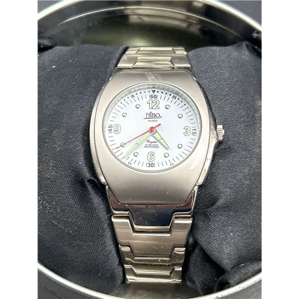 Nibo Quartz Watch with Stainless Steel Band and White Dial