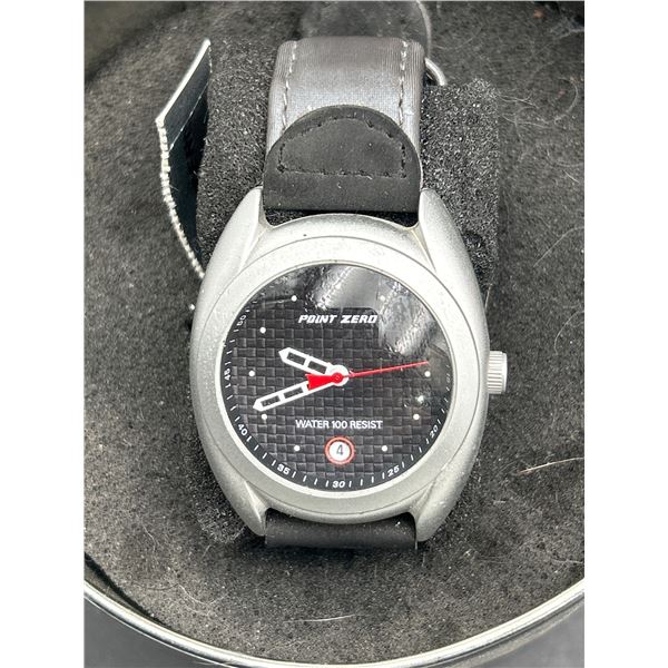Point Zero Quartz Watch with 100m Water Resistance and Carbon Fiber Style Dial