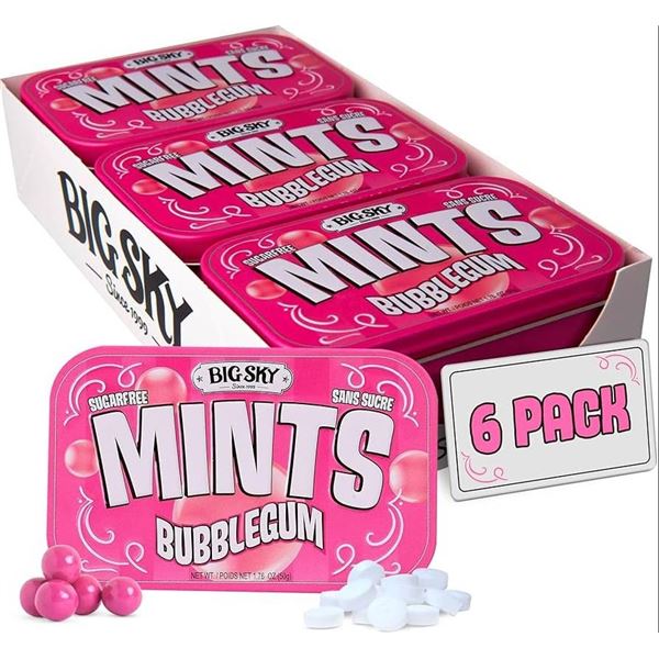 Big Sky Sugar-Free Bubblegum Mints, 6-Count Tin Display Tray
