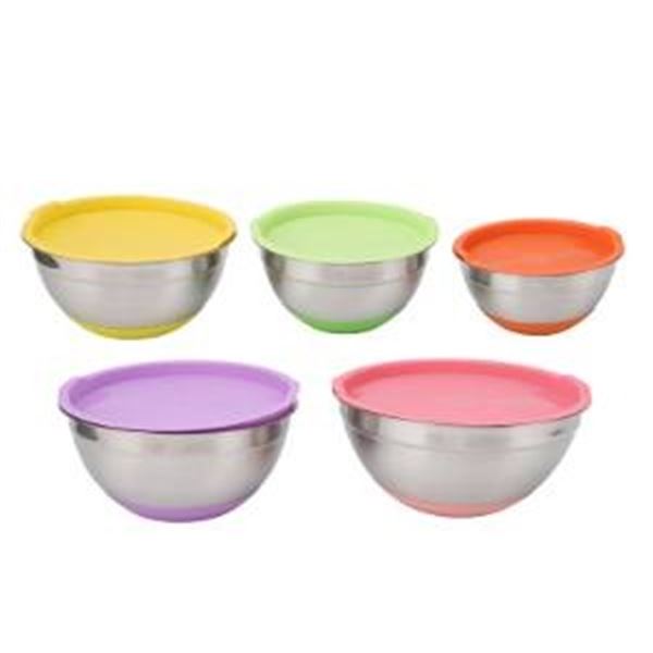 Stainless Steel Salad Bowl Set With Covers, 18-26 cm