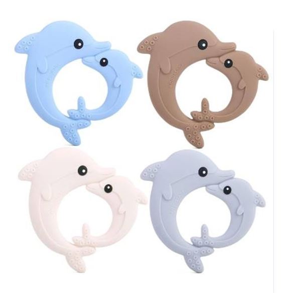 Aitoustne 4-Piece Dolphin Baby Teethers, BPA Free, Easy Hold