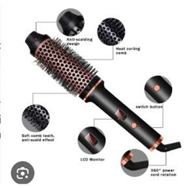 1-Inch Heated Round Hair Styling Comb with Curling Iron Features