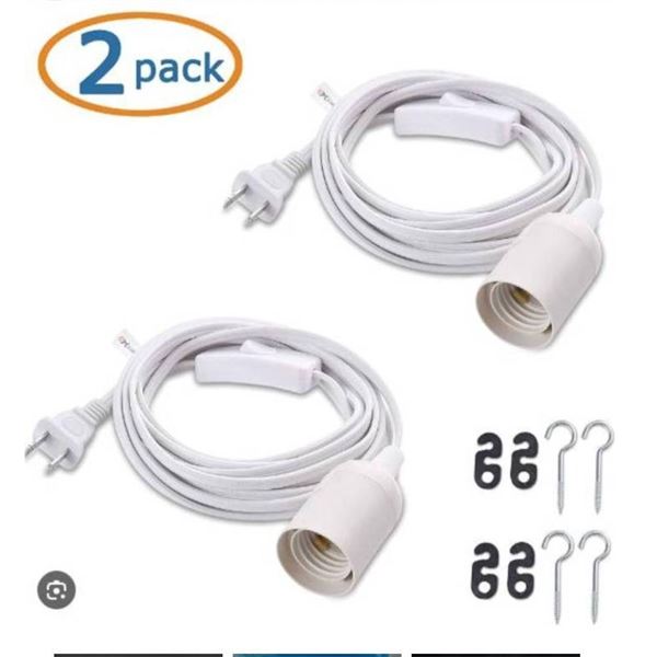 Cable Matters 2-Pack Hanging Lamp Light Cord with On/Off Switch, 15 Feet, White
