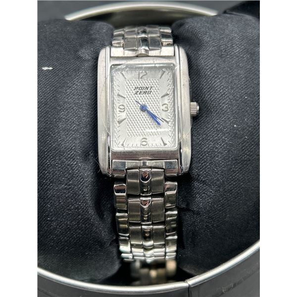 POINT ZERO Timepiece Chrome Rectangular Dial Watch With Silver Bracelet