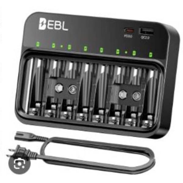 EBL 8-Slot Smart Battery Charger With USB Ports and Auto-Detect
