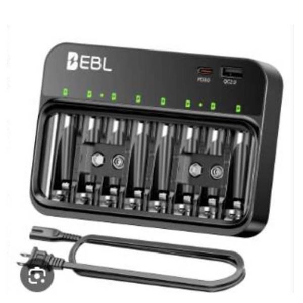 EBL 8-Slot Smart Battery Charger With USB Ports and Auto-Detect