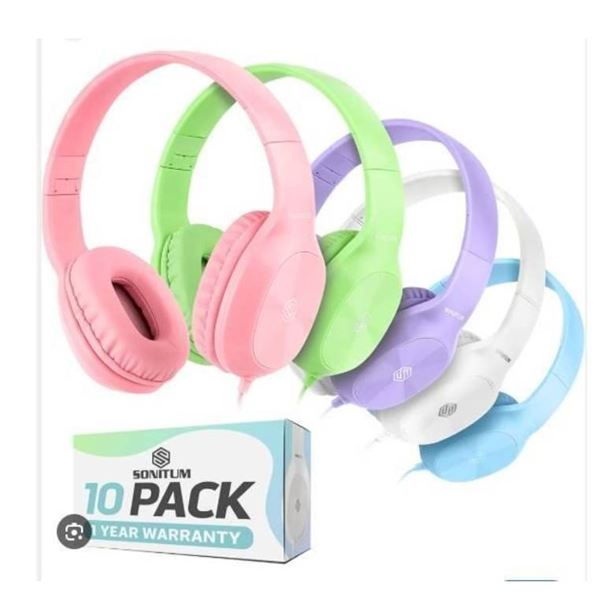 Sonitum On-Ear Headphones 10 Pack in Assorted Colors