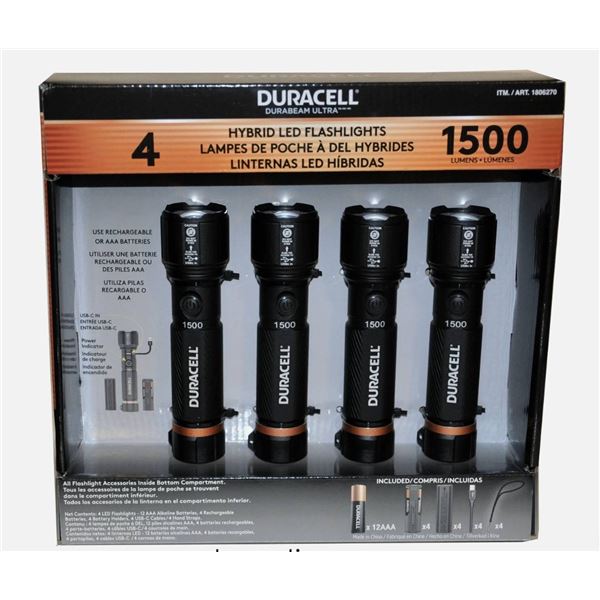 Duracell Durabeam Ultra Hybrid LED Flashlights – Set of 4 With 1500 Lumens Output